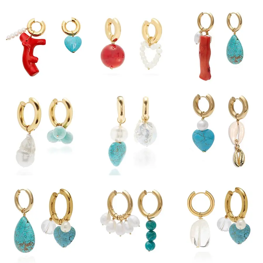 

1 Pair Asymmetric Natural Pearl Stone Earrings for Women Gold Freshwater Pearl Clip Earrings Bohemia Gold Hoop Jewelry Gifts