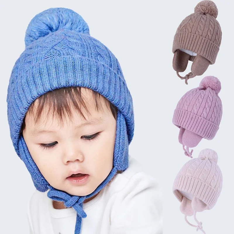 

Children Hat Solid Color Cored Baby Earmuffs Knitted Winter Warm Hat Ear Protection Children Baby Winter Necessary