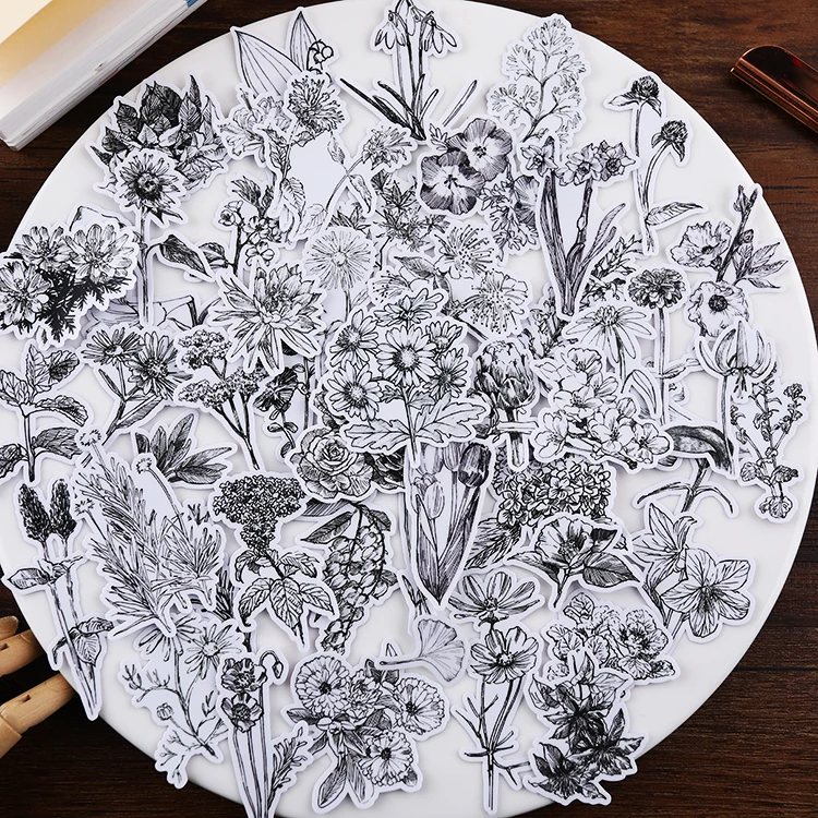 

52pcs Sketch flower stickersScrapbooking Stickers Decorative Sticker DIY Craft Photo Albums