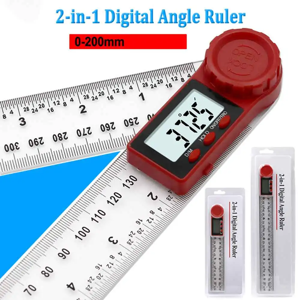  0-200mm Transparent Ruler Digital Meter Display Angle Electron Goniometer Protractor Angle Finder M