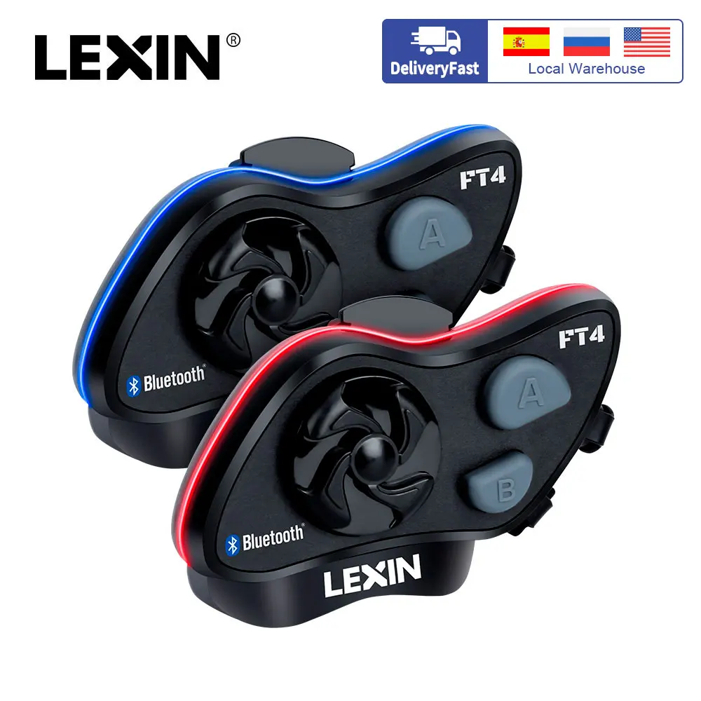 Lexin Lxft4 2pcs 14 Rider Motorcycle Bluetooth Helmet Headset With Fm Radio For