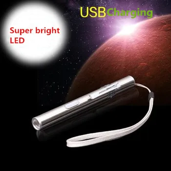 

Explosion models mini USB rechargeable stainless steel flashlight outdoor camping lighting LED flashlight remote searchlight