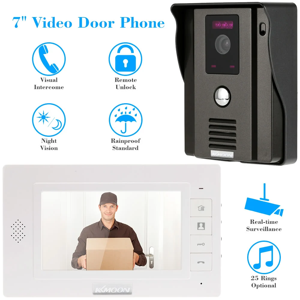

7" Video Door Phone Intercom Doorbell Remote Unlock Night Vision Rainproof