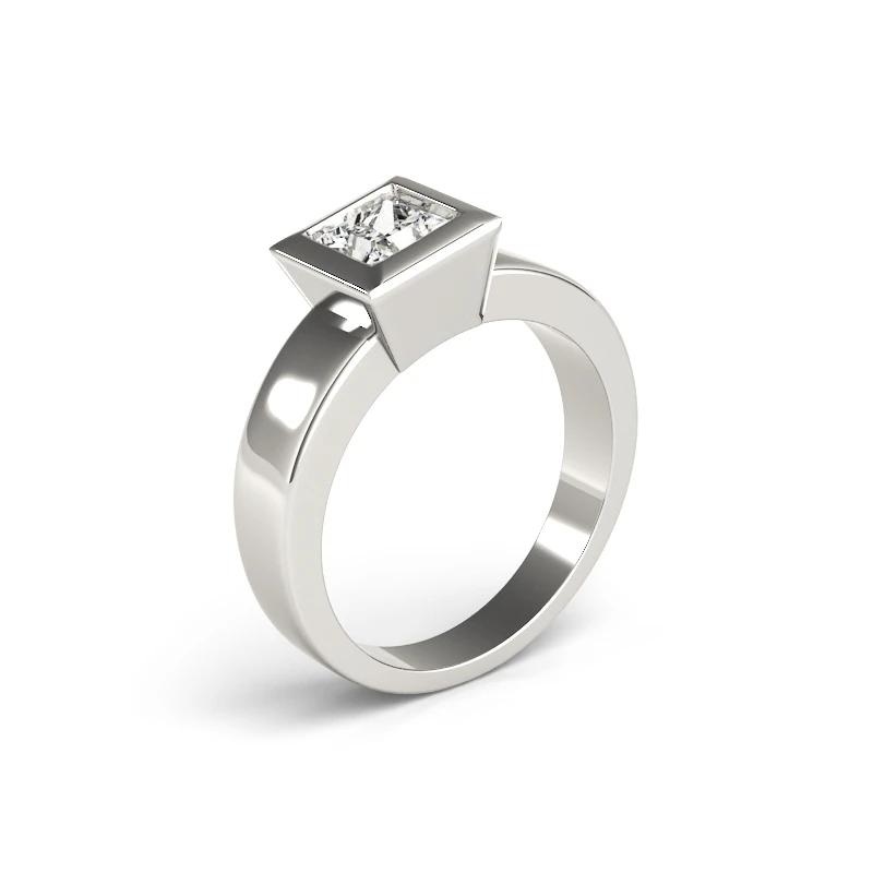 LESF-anel de dedo quadrado para mulheres, prata