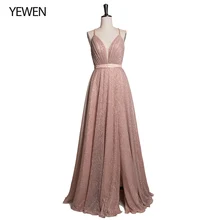Сексуальное длинное вечернее платье трапециевидной формы с открытой спиной и перекрещивающимися лямками, v-образный вырез, раскол цвета шампанского, розовое платье для выпускного вечера, vestidos de festa