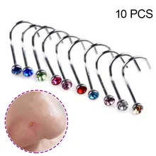10 шт. новые модные украшения для тела титановые кристаллы шпильки для носа смешанные цвета милые кольца для носа фиксатор ноздри серьги пирсинг