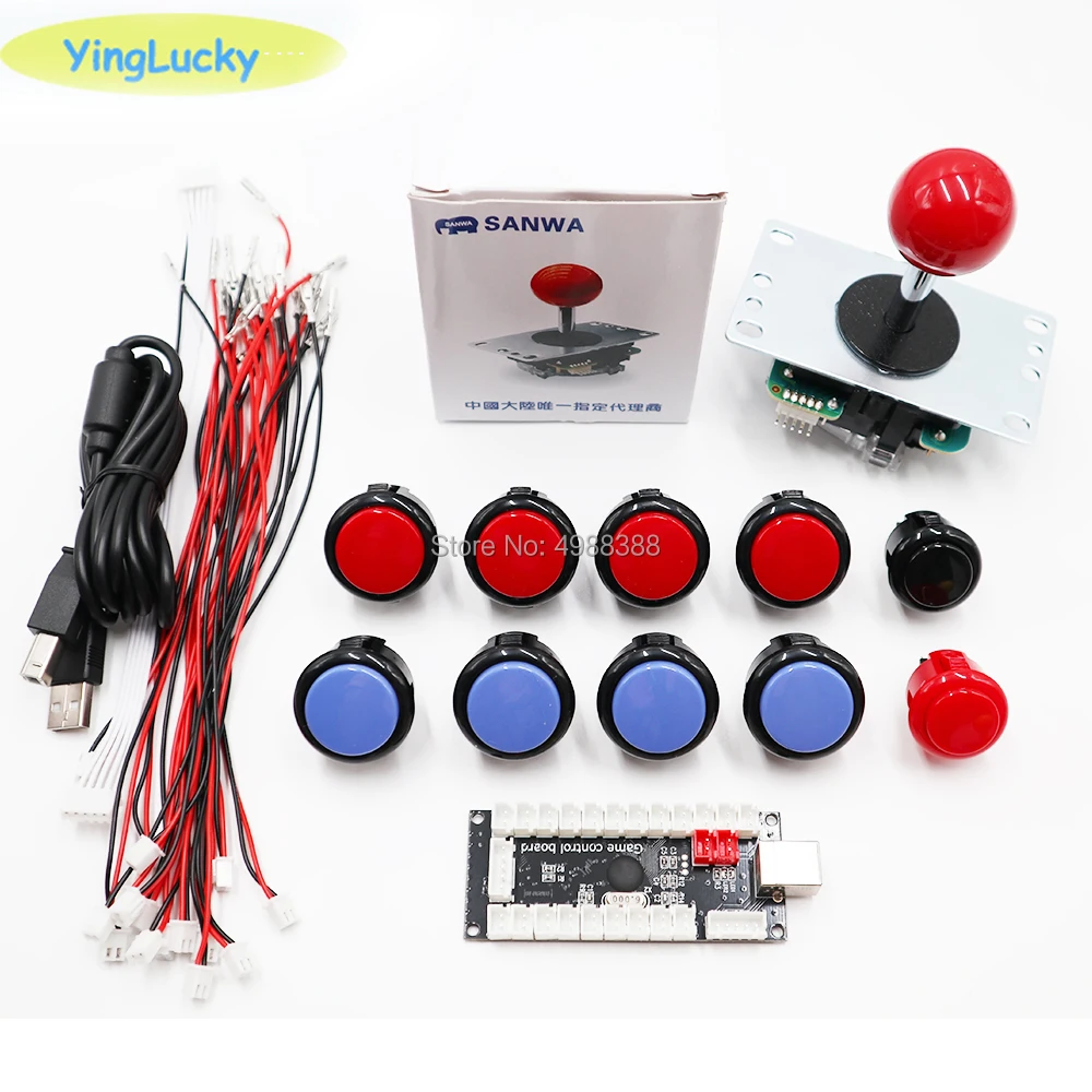 Аркадный джойстик DIY Kit, Sanwa Джойстик 8YT, OBSF 24 мм, Комплект Аркады своими руками, USB кодировщик для ПК, для Аркады MAME& Raspberry Pi 3B