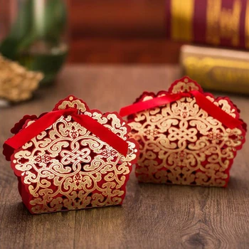 

NEW Event Party Red Lace Flower Paper Laser Cut Modern Wedding Decoration Birthday Baptism Engagement Favors Candy Box For Guest