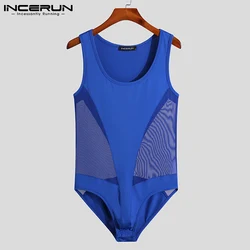 INCERUN Tops 2021 New Men's Net Yarn Jumpsuit Comfortable Homewear Male See-through Breathable Mesh Sexy Leisure Bodysuits S-5XL
