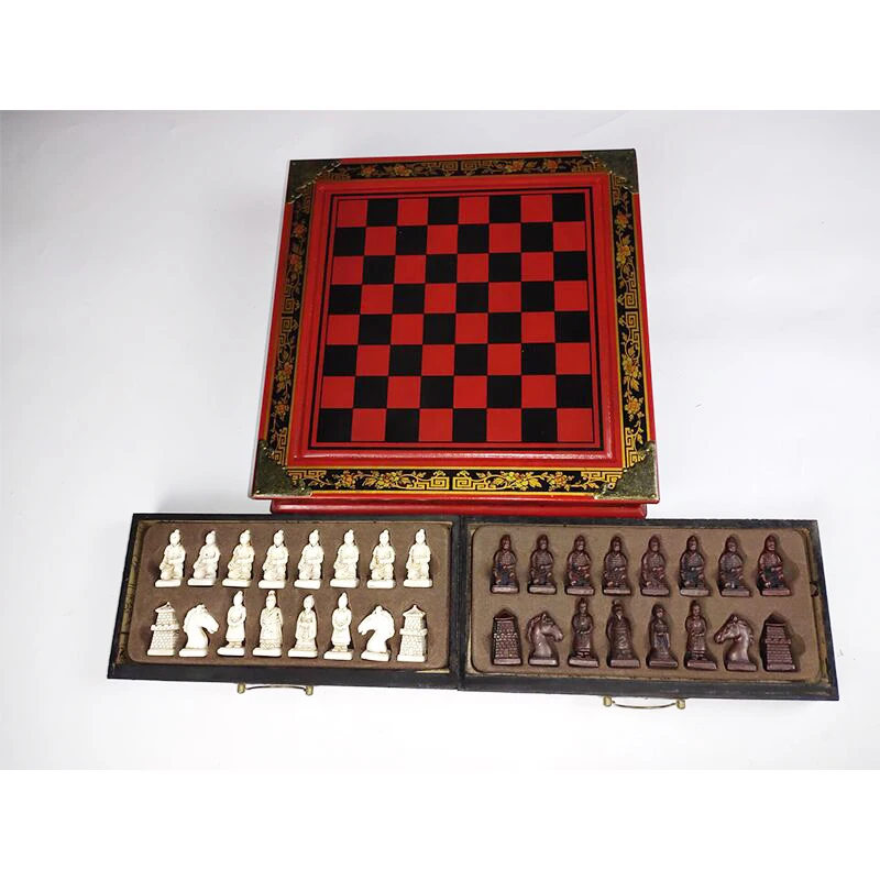 Classic Chinese Terracotta Warriors Wooden Chessboard Puzzle Cartoon Characters Chess Board Game Teenager Adult Birthday Gift