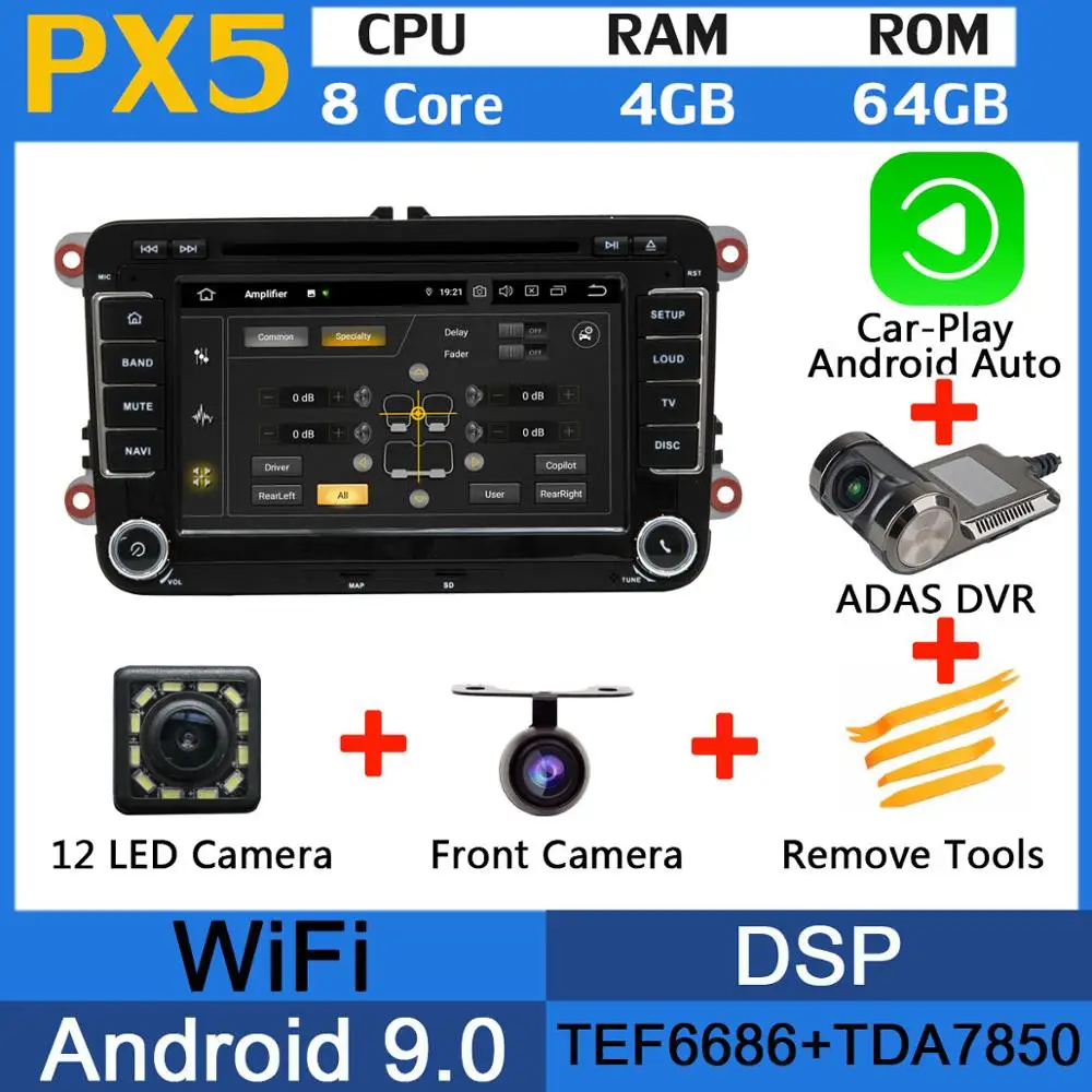 PX6 Восьмиядерный Android 9,0 4 Гб+ 64 Гб USBx5 для VW Caddy Sharan Amarok Scirocco Polo V 6R Multivan T5 Bettle 2 автомобиля радио gps - Цвет: PX5-CarPlay ADAS