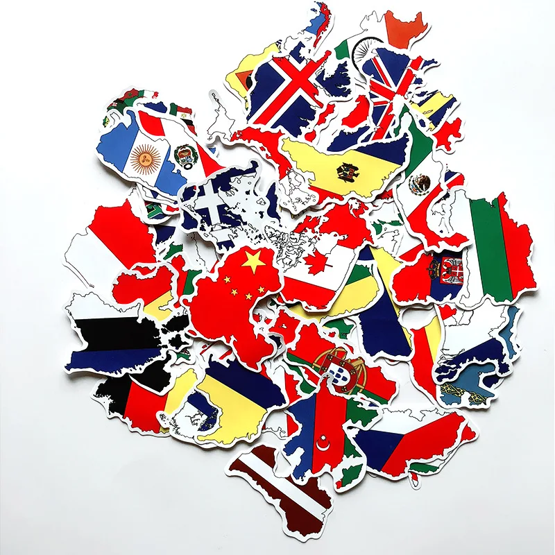 50 Pcs National Flags Stickers Toys for Children Countries Map Travel Sticker to DIY Scrapbooking Suitcase Laptop Car Motorcycle