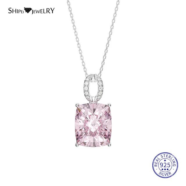 Davitu Necklaces OneRain Cute Romantic 100% 925 Sterling Silver Pink Sapphire Flower Pendant Necklace Anniversary Jewelry Women Gifts Wholesale Gem Color: Pink 