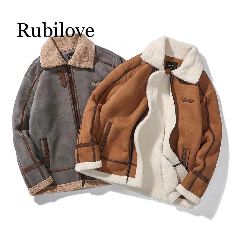 

Rubilove Men Autumn Casual Warm Fleece Military Leather Jackets Parkas Men Winter Windproof Waterproof Outwear Parka Coat Jacket