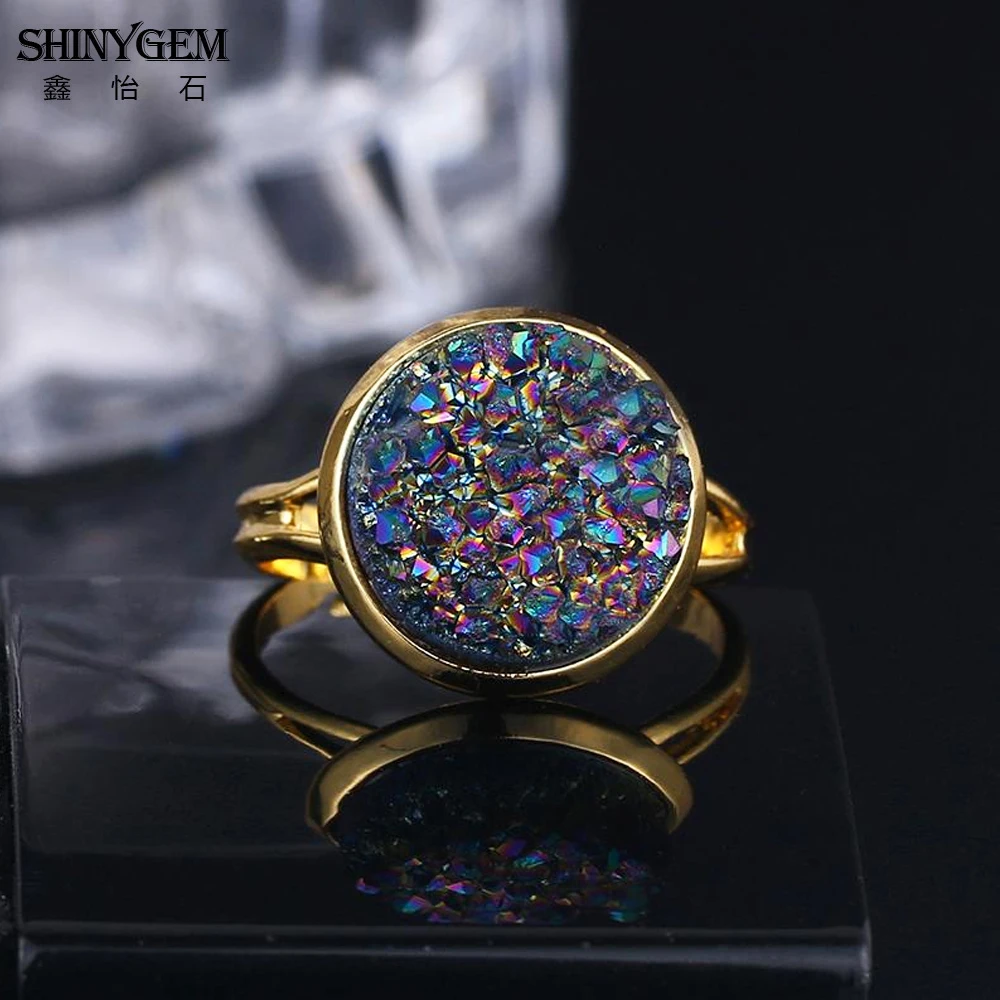 ShinyGem 12*12 мм Винтажное кольцо с натуральным кристаллом классическое золотое