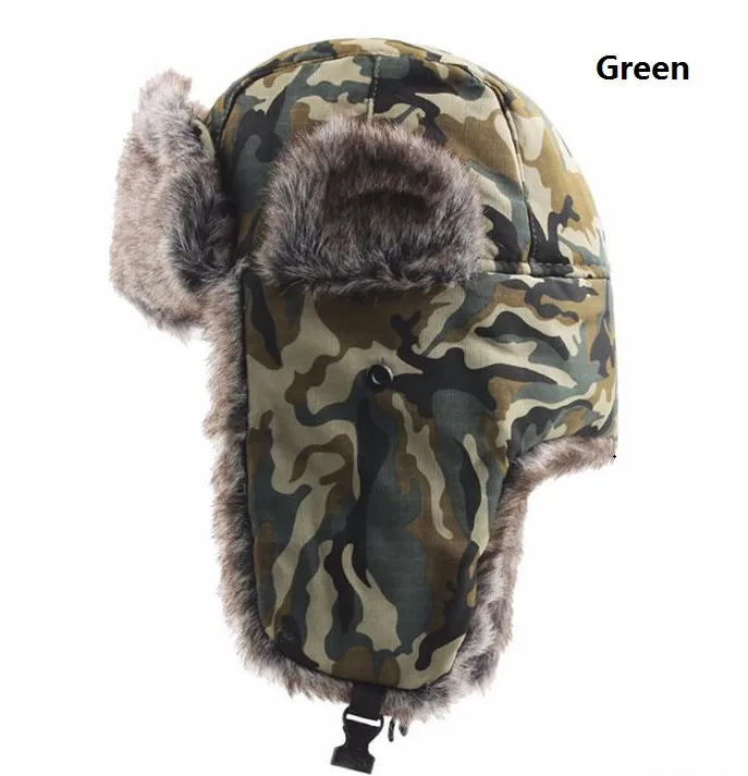 Style5 Green Новая модная зимняя мужская и женская зимняя камуфляжная шапка для теплой ушной ловушки русская ушанка с ветрозащитной шляпой - Цвет: Style5 Green