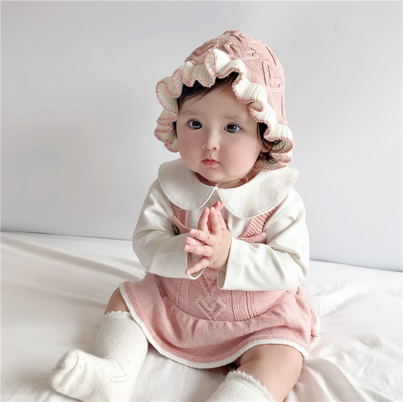 2022 spring and autumn baby rompers newborn girls clothes love lotus leaf knitted woolen jumpsuit fart triangle climbing suit black baby bodysuits	