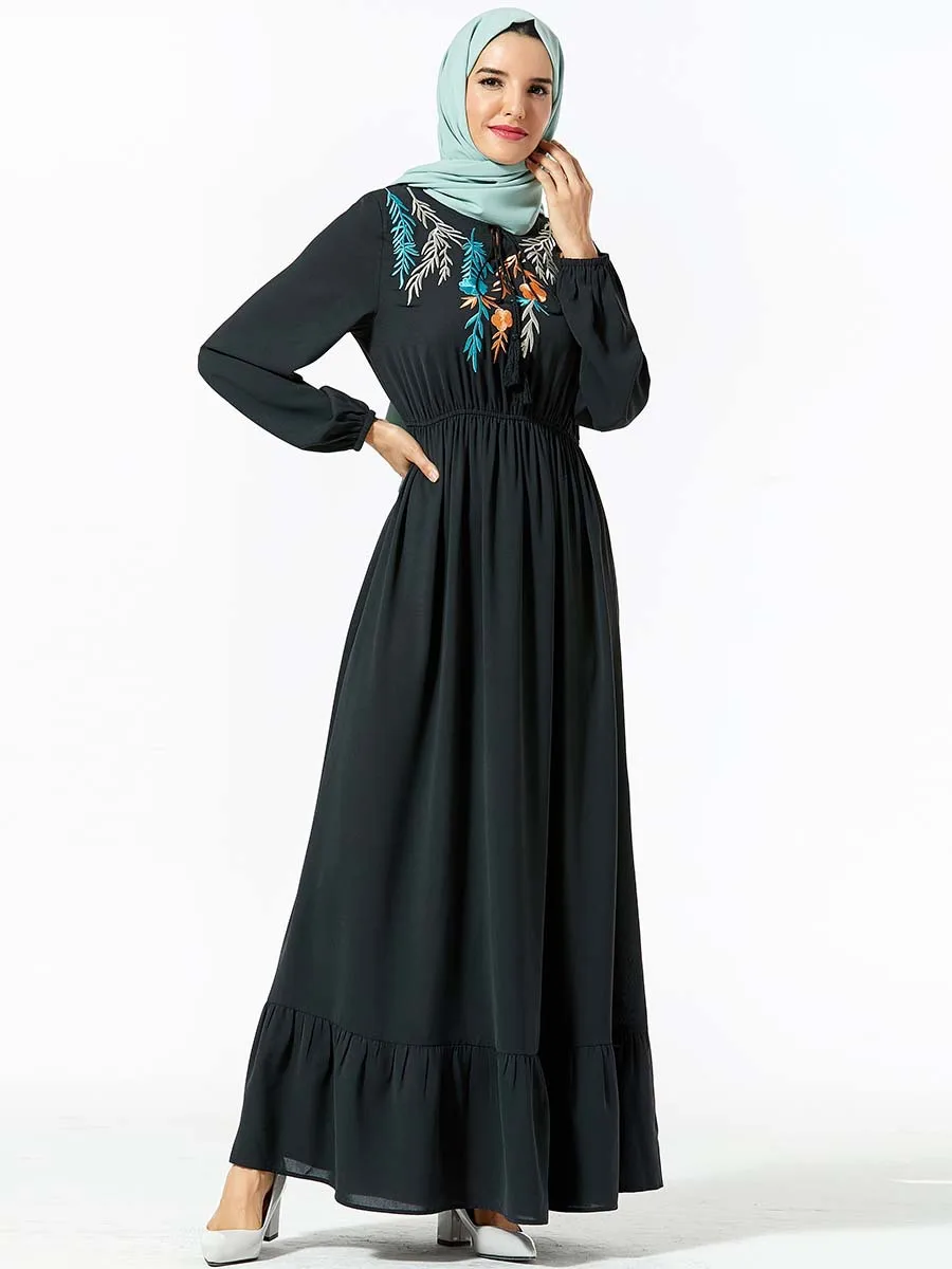 only dress Мусульманское женское платье с длинным рукавом, Дубайский хиджаб, золотой бархат, зеленое платье, Арабский кафтан, абайя, скромное исламское турецкое платье Jalabiya размера плюс - Цвет: only dress