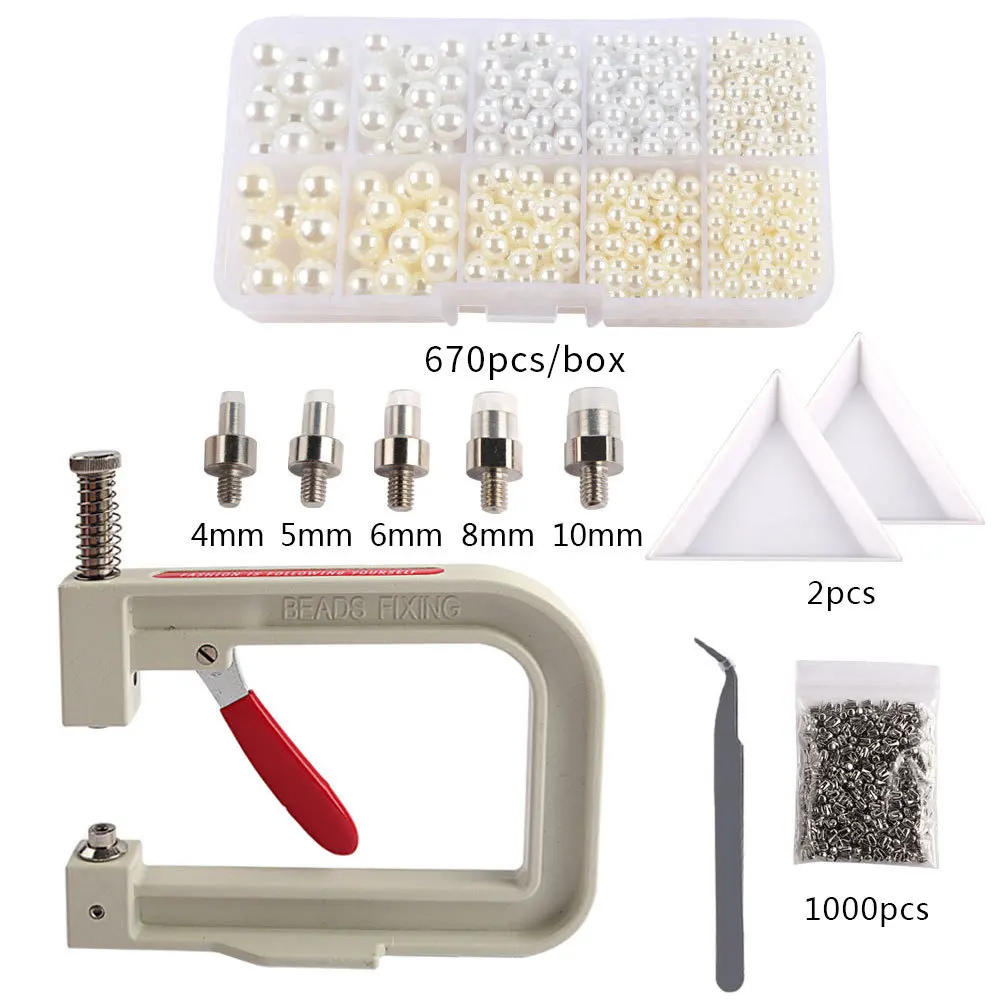 Imitation ABS Pearl Bead Nailing Hole Free Ball Claw Nail Set DIY Portable Handmade Press Manual Drilling Machine For Clothes