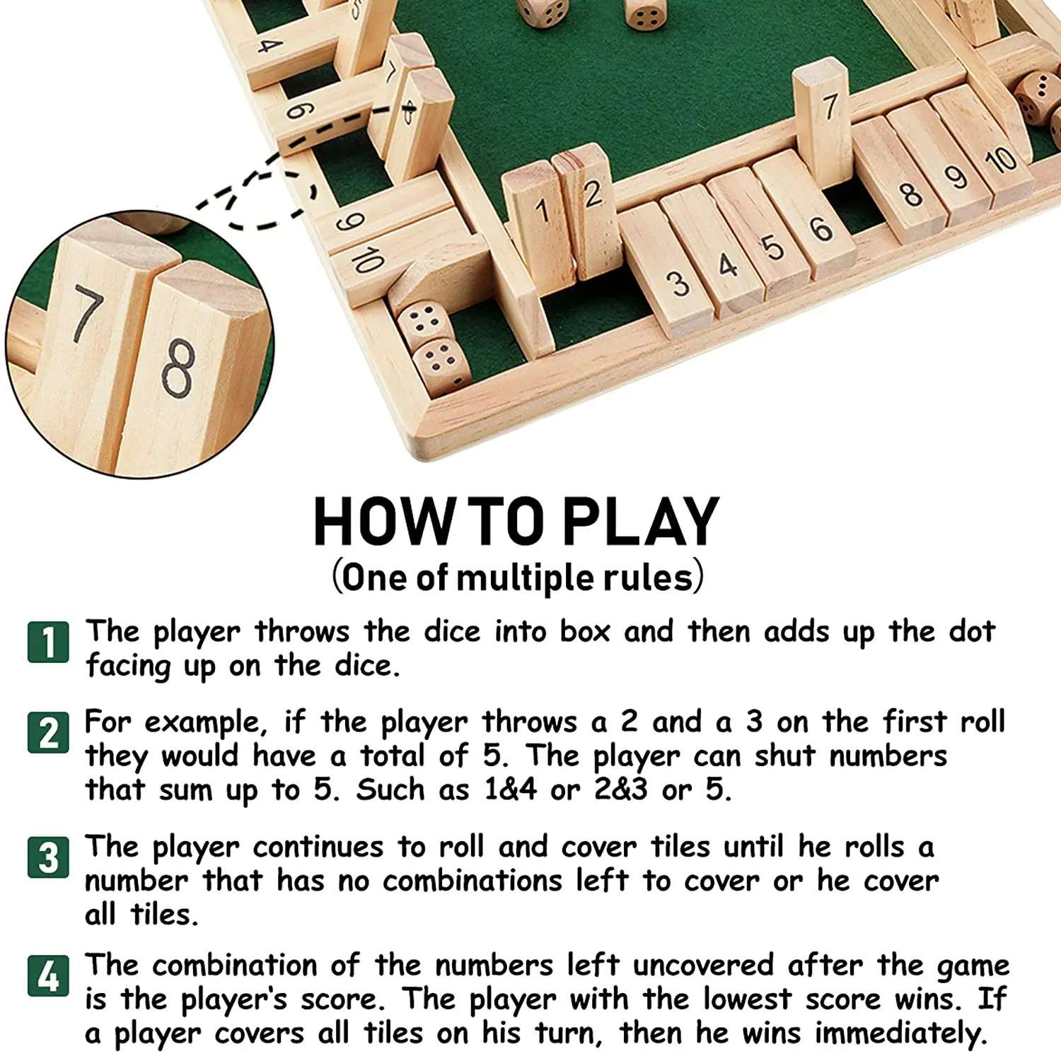 The Box Dice Game Wooden (2-4 Players) For Kids & Adults [4 Sided Large  Wooden Board Game 8 Dice Shut The Box Rules Amusing - Party Games -  AliExpress