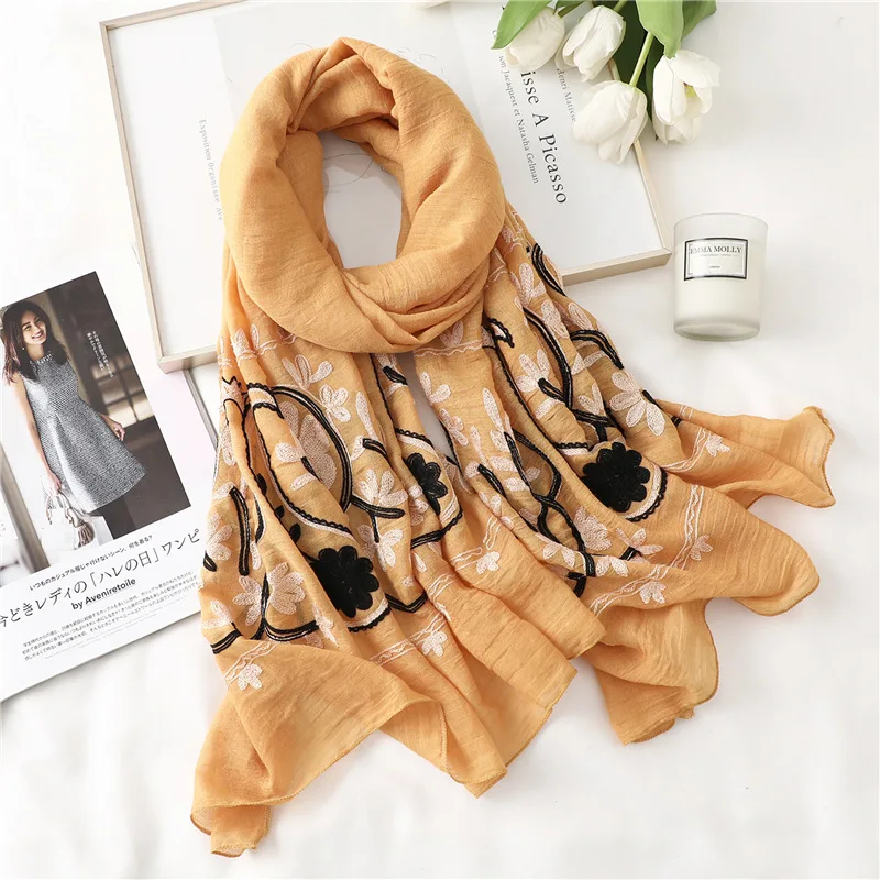 

Женский шарф с цветочной вышивкой Пейсли, шали из хлопка с цветочной вышивкой, 10 цветов, 10 шт./лот, 2019