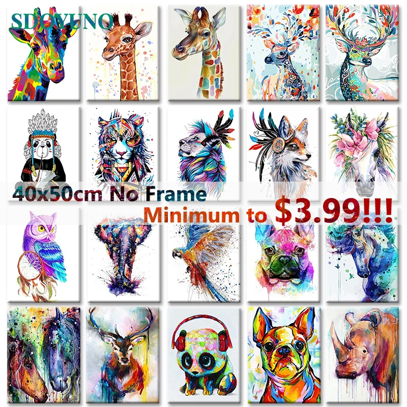 

SDOYUNO 40x50cm Frameless Painting By Numbers Animals On Canvas Pictures By Numbers Home Decoration DIY minimalism Style