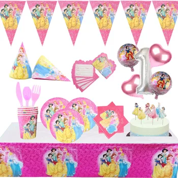 

Princess Party Decorations For Kids Girl Birthday Party Disposable Tableware Paper Plate Cups Number Balloon Set Party Supplies