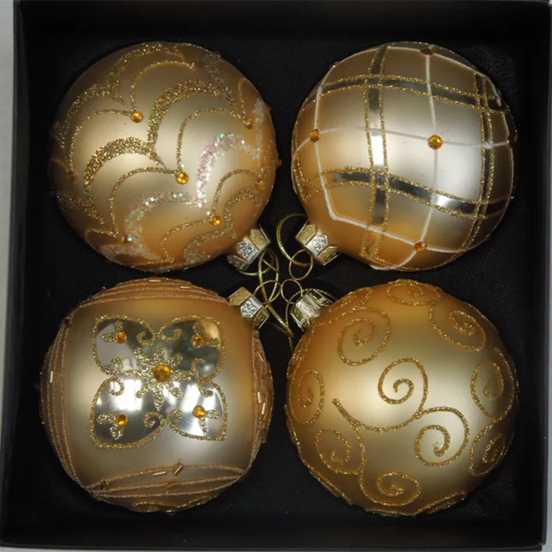 4pcs 8cm gold globe Диаметр = 8 см 4 шт./упак. Золотая серия Стекло Рождественский бал Рождественская елка украшения Рождество День вешалка Стекло подарок - Цвет: 4pcs 8cm gold globe
