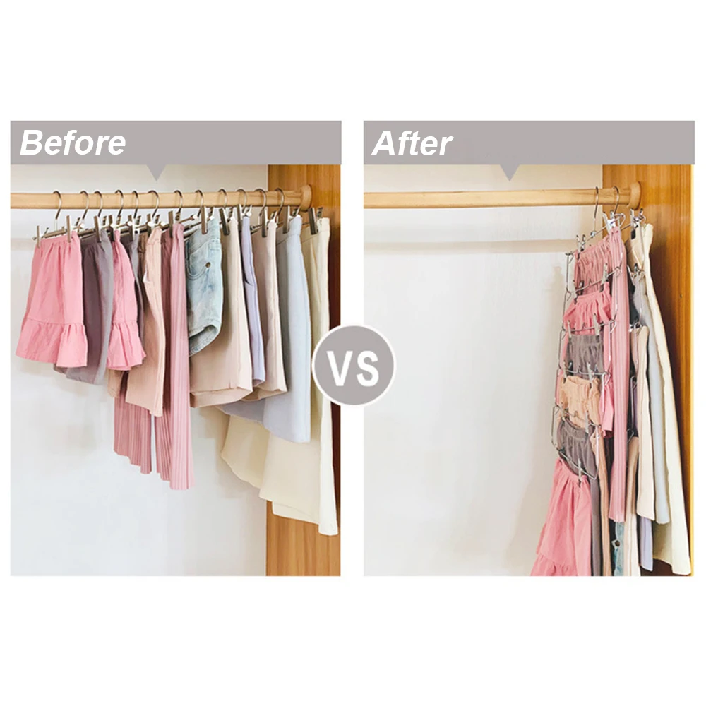 Clothes Hangers Pants Holders 5 Layers 12 Clip Folding Clothes Rack Organizer Clothing Storage Rack