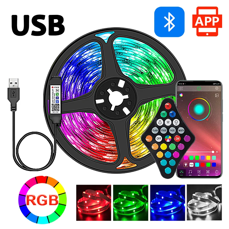 5V USB LED Strip 5050 RGB Bluetooth APP Control Light TV Background Music Sync Y 5V USB LED Strip 5050 RGB Bluetooth APP Control Light TV Background Music Sync Y