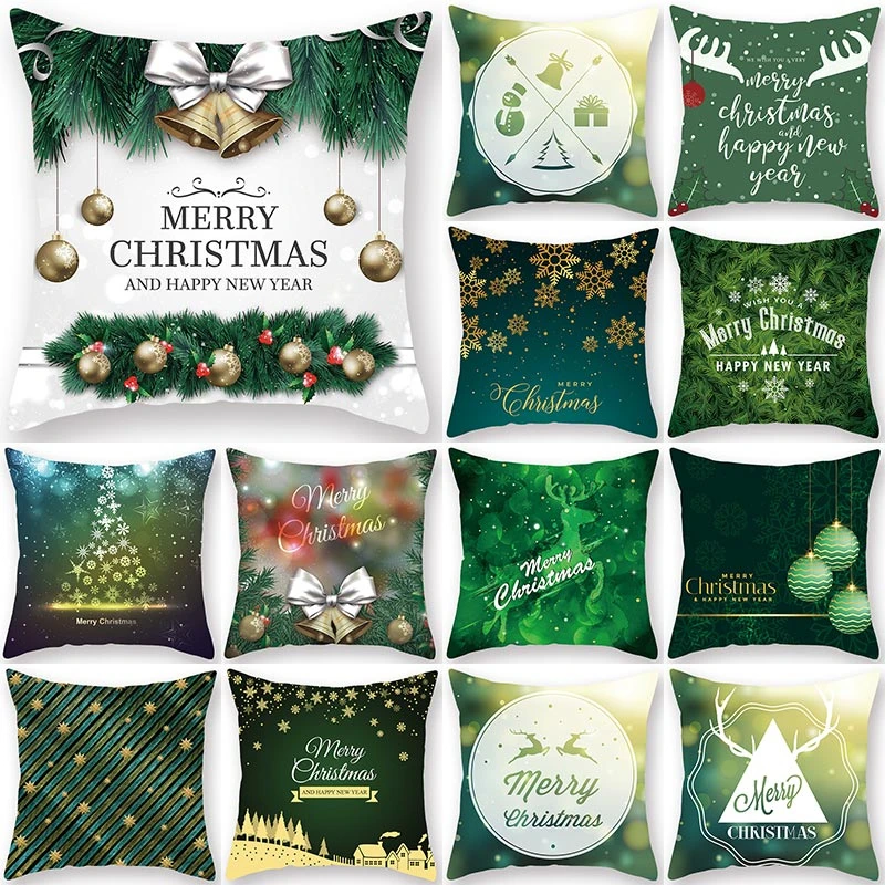 

1Pcs Christmas Letter Pattern Cushion Cover Polyester 45*45cm Decorative Pillowcase New Year Sofa Home Car PillowCover 40998