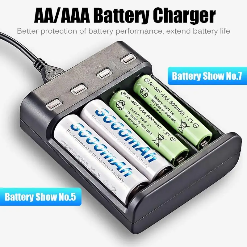 Зарядное устройство 4 слота USB зарядное устройство 4 слота Быстрая зарядка Интеллектуальный AA/AAA перезаряжаемый аккумулятор USB зарядное устройство 4A зарядное устройство