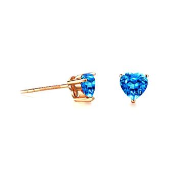 

Jade Angel Solid 18K Rose Gold 18ct Rose Gold Real Natural Blue Topaz Heart Shape Stud Earrings Women Jewelry