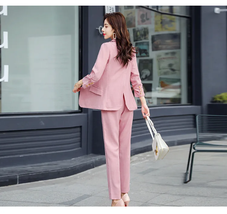 Ladies suit autumn new casual fashion single buckle temperament slim suit pants pants suit wild women's two-piece suit