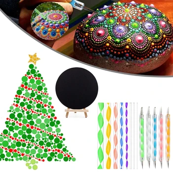 

15pcs Christmas Tree Mandala Dotting Tools Point Drill Stick Pen Acrylic Rod Wooden Easel for Painting Paper Stones