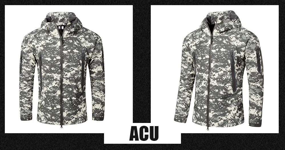 Тактическая куртка для охоты на открытом воздухе из кожи акулы, водонепроницаемая куртка из полиэстера для кемпинга, камуфляжная армейская куртка с капюшоном