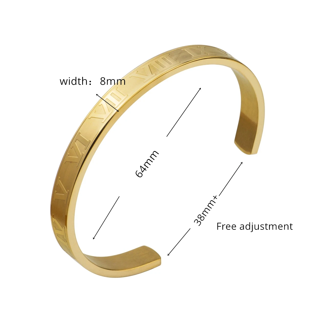 Luxury Titanium Stainless Steel Bangle Roman Numerals Gold Color Cuff Bracelets Love Letter Bracelet Men Women Open Bangles