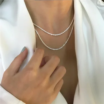 Classic 925 Sterling Silver Clavicle Chain Shiny Necklace Women's Exquisite Jewelry Wedding Party Birthday Gift SNK045