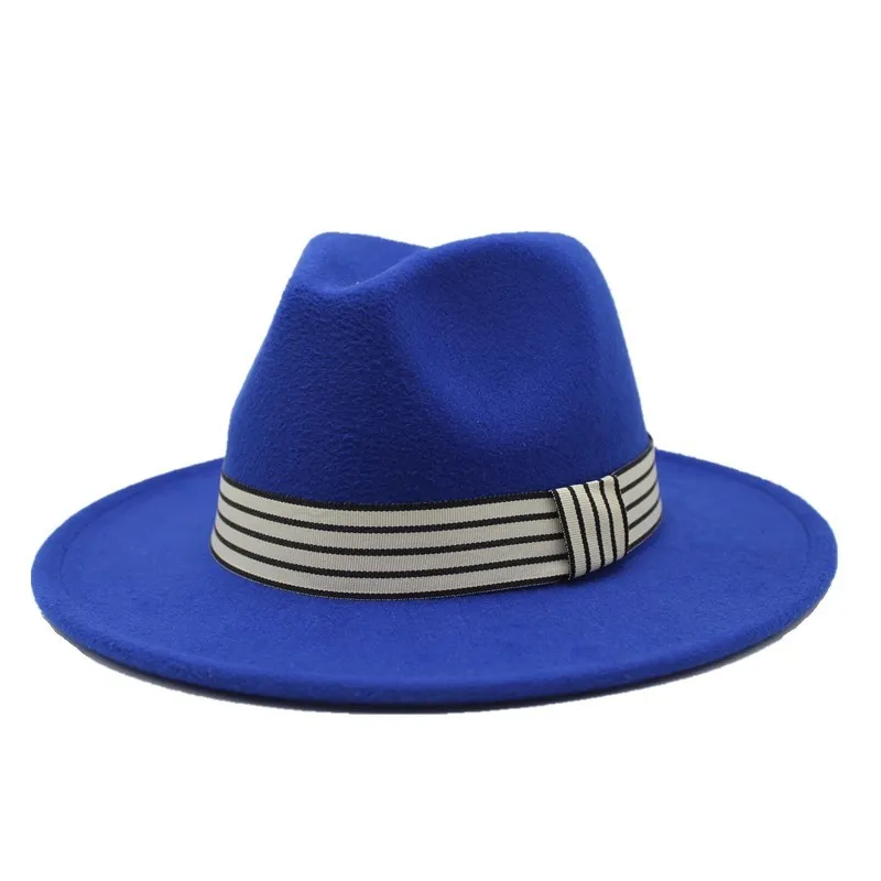 Простые широкие полями осенние женские модные джаз шляпа зимний модный шерстяной фетровая шляпа для женщин Chapeau Femme черные шляпы для мужчин - Цвет: Royal Blue