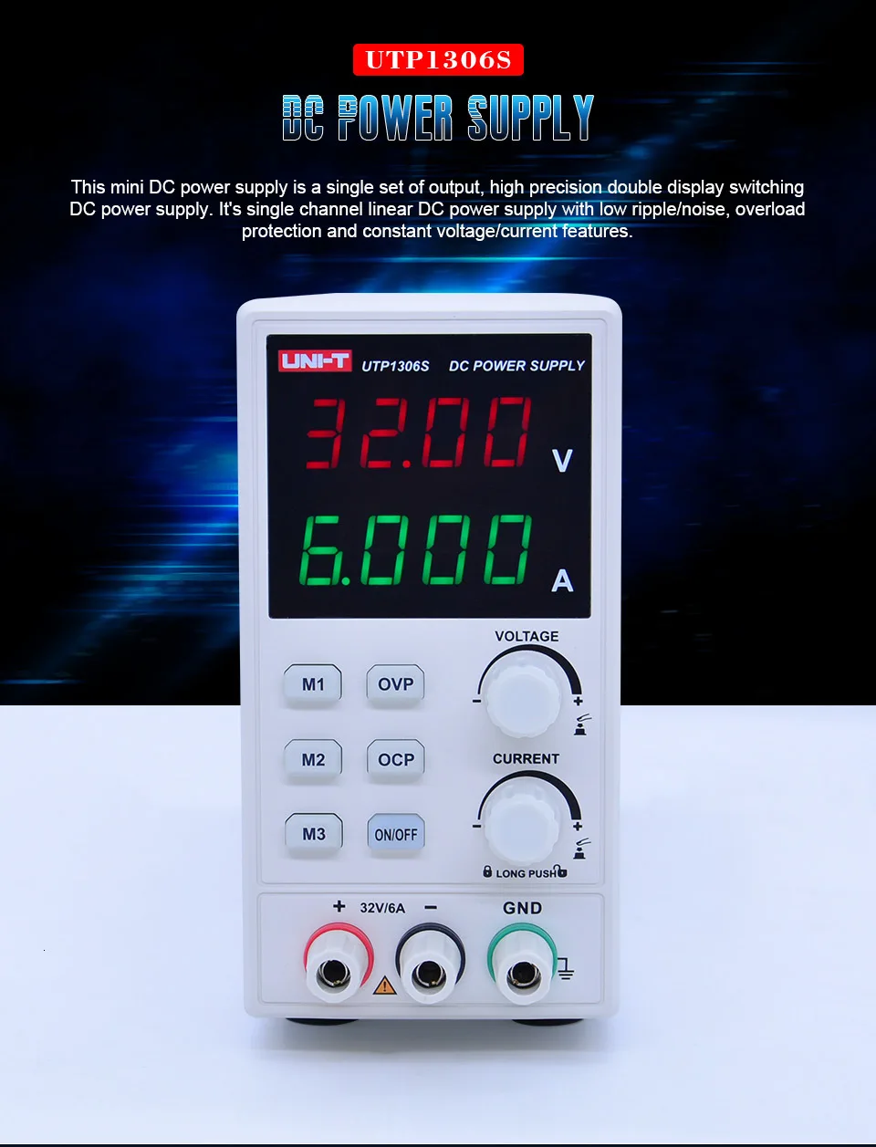 UNI-T UTP1306S DC Регулируемый источник питания светодиодный цифровой трубчатый 4 цифры дисплей 32 В/6A AC 220 В 50 Гц переключатель dc регулятор напряжения