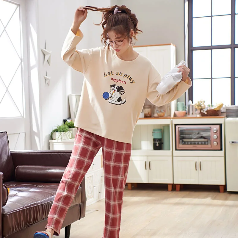 

Women Pajama Set Cotton spring Autumn Winter Long Sleeve Cartoon Animal Sleepwear Pyjamas Nightwear Home Clothes adult
