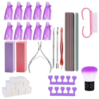 

Easy Apply Salon Home Remover Tool Kit Nail Polish Pusher Practical Manicure Professional Portable Cotton Pad Clip Cap Grinding