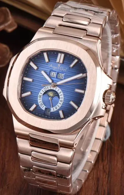 

Luxury Brand New Automatic Mechanical Men Watch Sapphire Transparent Glass MoonPhase Watches Rose Gold Black Blue Rubber Coffee