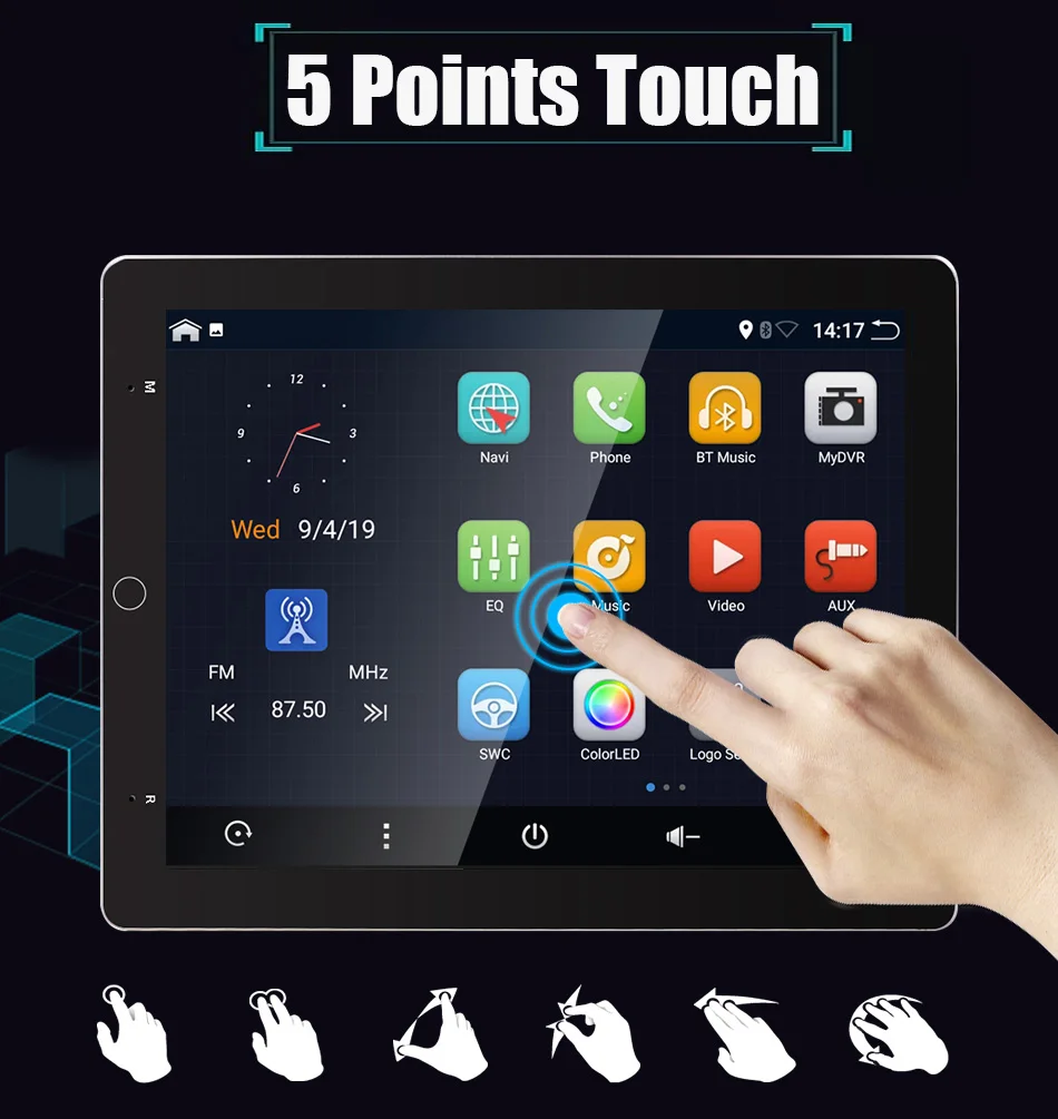 Eunavi 2 din Android 9 car multimedia radio player universal TDA7851 IPS Electric rotation screen G