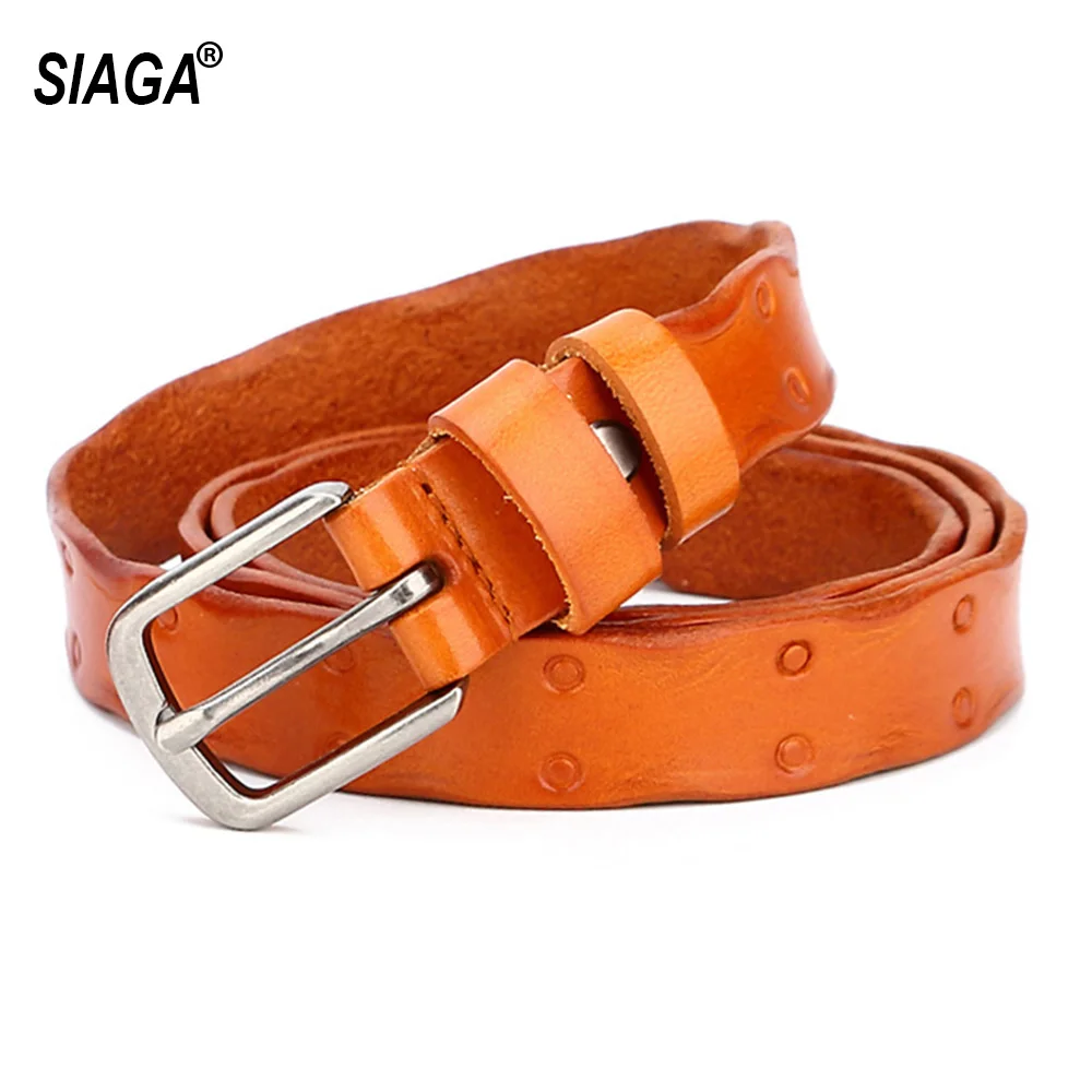 Lady's Fashion Trend Retro Real Genuine Leather Belts Alloy Buckle Metal Belt For Women Many