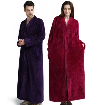 

Women Men Thermal Luxury Flannel Extra Long Bath Robe Winter Sexy Grid Bathrobe Warm Kimono femme Dressing Gown Bridesmaid Robes