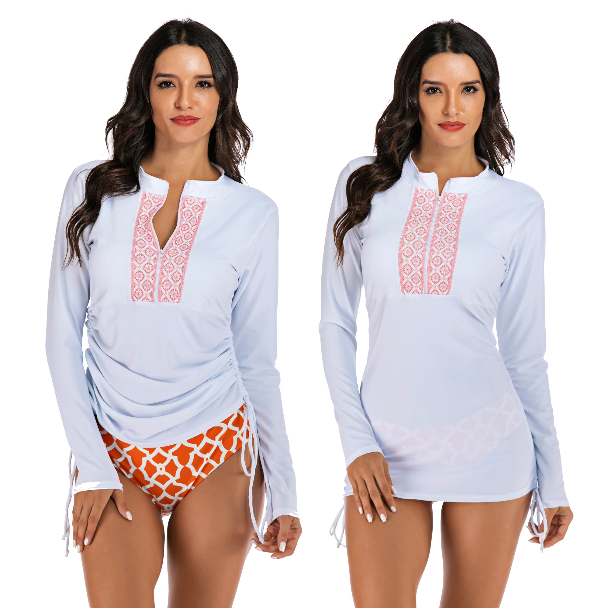 

Two Pieces Tankini Set Swimsuit Solid Long Sleeve Women Swimwear Bathing Suit Rash Guard Surfing Swimming Suit High Nech XXL
