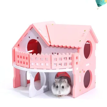 

Cute Small Animal Cages Rabbit Hamster House Single-Double layer Skateboard Spinning Wheel Hamster Gerbil Mouse Pet Cage House