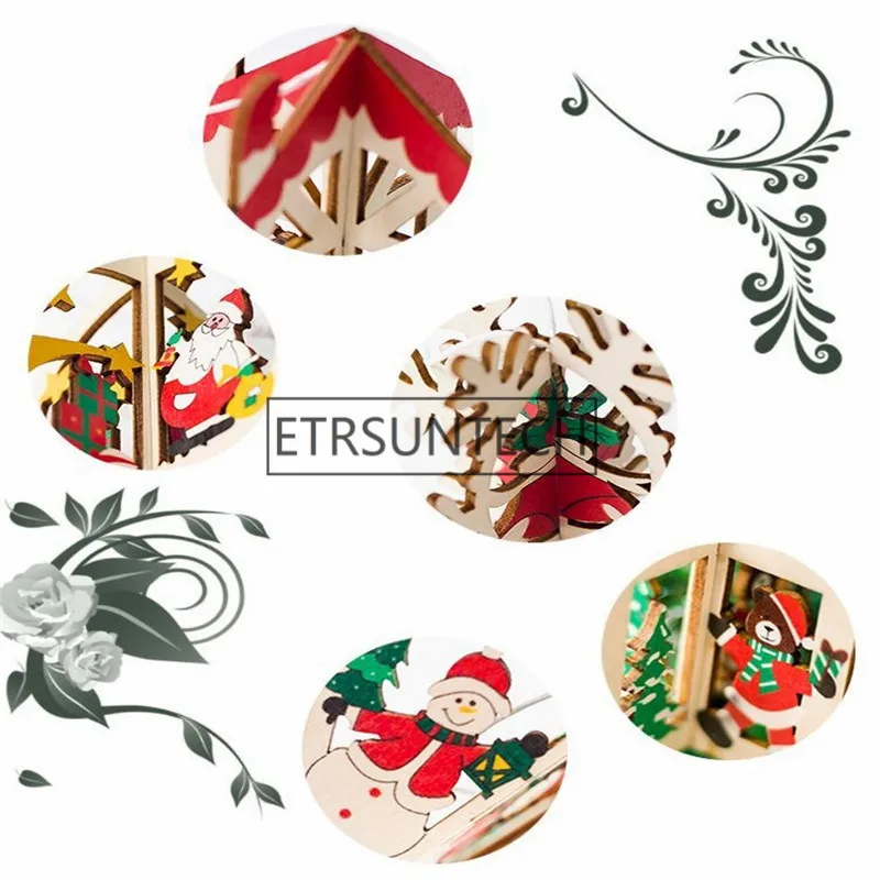 100pcs Wooden Hanging Christmas Decoration Xma Tree Pendant Santa Claus Snowflake Toy For Home Party Supplies