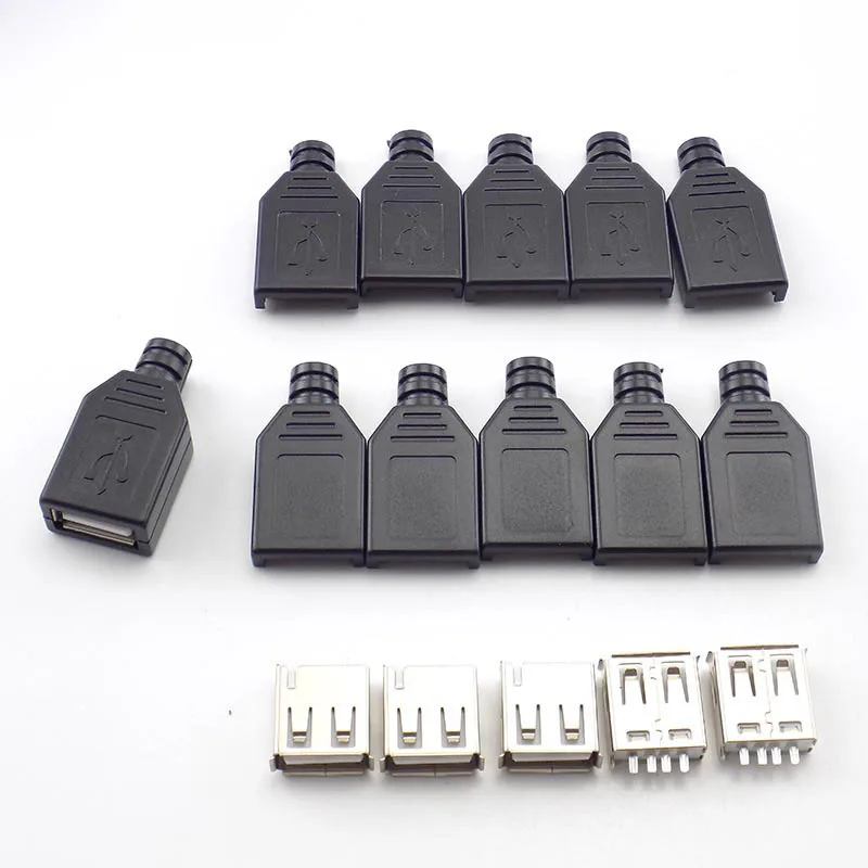 5/10 шт. 4 Pin Тип Женский Мужской USB 2,0 адаптер спаяное гнездо разъема с черным Пластик крышка разъем DIY штекер G16